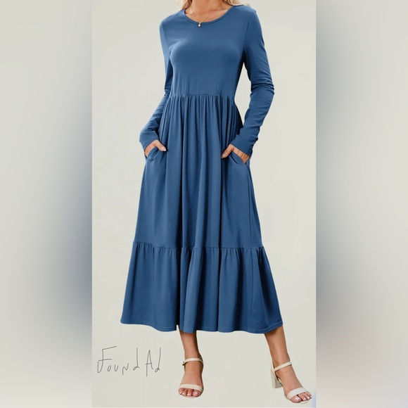 Blue Long-Sleeve Maxi Dress by Angashion - Picture 15 of 15